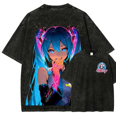 Hatsune Miku Anime Lover Vypraná trička Celoroční oblečení Vysoká kvalita Osobnost Oblečení Nadměrná velikost Unisex Nový model Pár triček