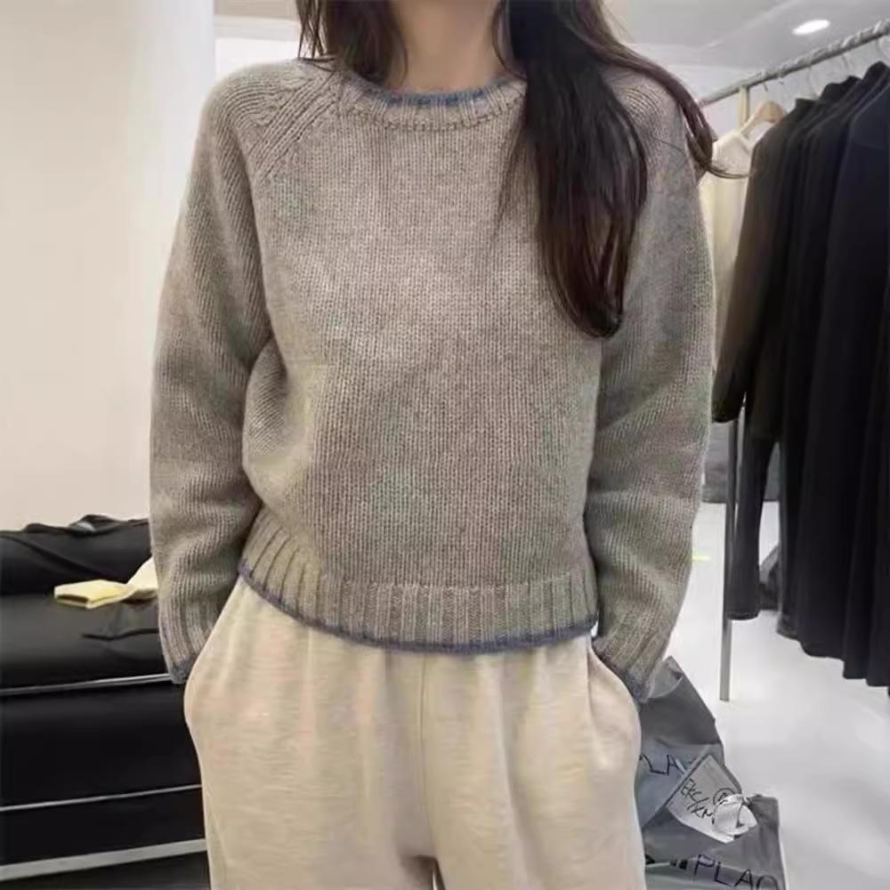 Women's Korean Style Color Block Loose Knit Sweater - Soft, Versatile Long Sleeve Pullover for Autumn/Winter