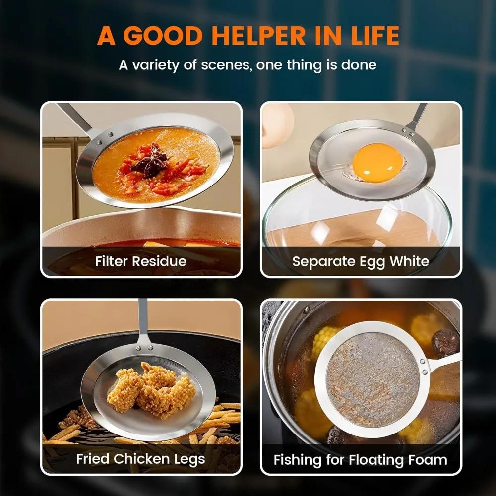Kitchen Cooking Fine Mesh Food Strainer for Filtering Oil and Foam 1Pcs Skimmer Spoon 304 Stainless Steel Grease Filter Spoon