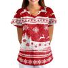 Women's Christmas Print Loose Fit V-Neck Short Sleeve Scrub Top with Pockets for Work