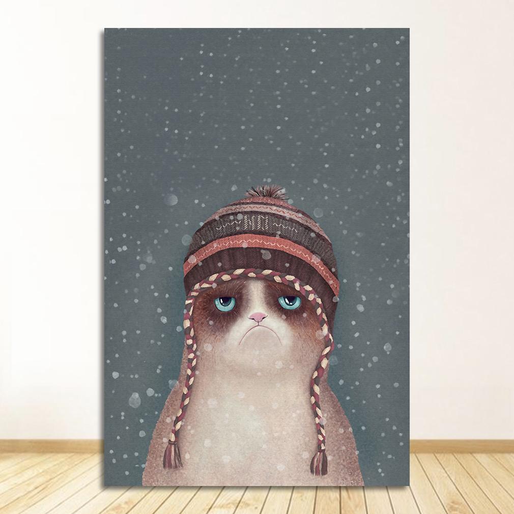 Canvas Poster and Print Nursery Decorative Picture Painting Nordic Baby Kid Bedroom Decoration Kawaii Funny Animal Cat Wall Art