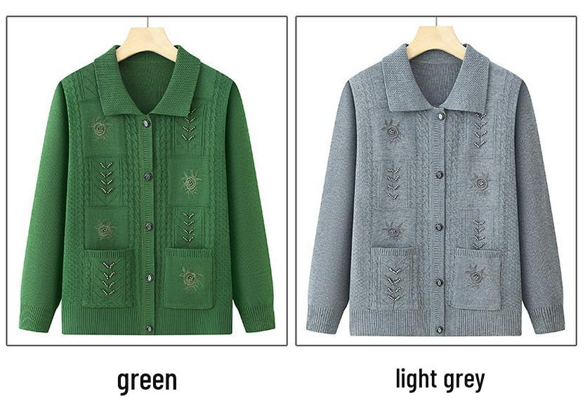 Grandma's Loose Knit Cardigan - Spring/Fall Wear for Middle-aged and Elderly Women