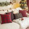 Home Christmas Decor Plaid Cushion Covers Red Checkered Polyester Cotton Xmas Ornament Snowflake Throw Pillowcase Decorative
