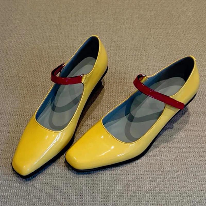 Thick Wedge Mixed Color Design Brand Mary Jane Shoes Women Elegant Backless Dress Shoes Comfort Square Toe Buckle Office Pumps