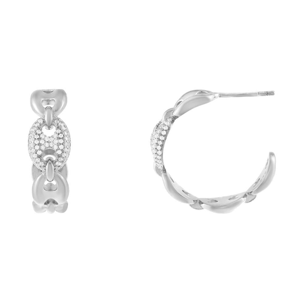 18K Gold Plated Geometric Oval Beaded Link Chain 5A CZ 24MM Hoop Earring for Women