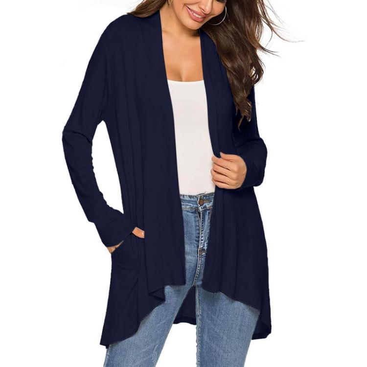 Langarm Strickjacke Jacke Damen Lässig Mode mit Tasche