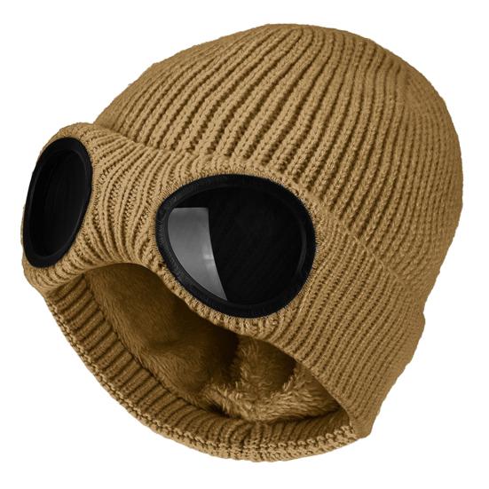 Knitted Hat Glasses Decor Stretchy Soft Plush Lining Casual Ears Protection Solid Color Autumn Winter Women Men Skull Beanie Cap Streetwear