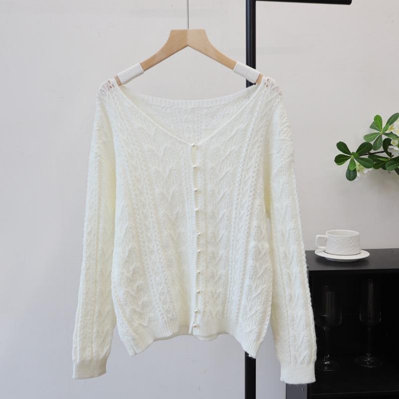 Early autumn new hollow design knitted cardigan thin soft waxy sweet loose sweater jacket women
