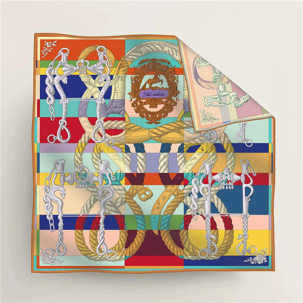 

Autumn New Handmade Double-Sided Printed Silk Scarf with Elegant Roll Edge from Hangzhou Criss-Cross Pattern High Quality Scarf 90x90cm