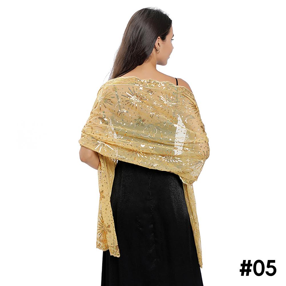 Moon Star Sequins Shawl Wraps for Evening Dresses Wedding Decoration Scarf Elegant Hijab Cover for Ramadan Festivals Women's Modest Fashion Shawl