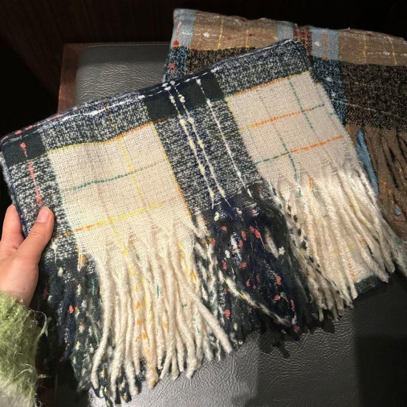 Korean retro plaid scarf women's autumn and winter atmosphere imitation cashmere student warm versatile shawl scarf