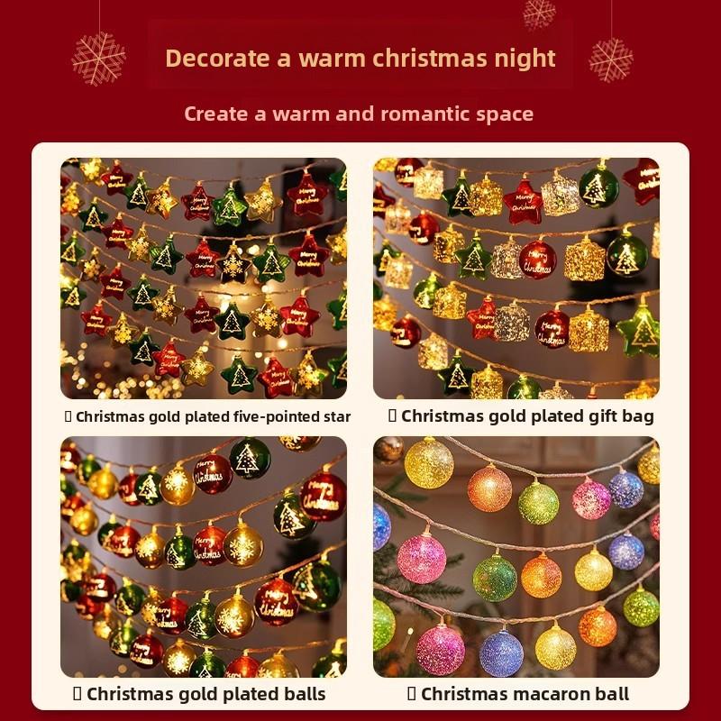 Festive Christmas LED Chrome Ball String Lights with Tree Star Ornaments Store Window Display
