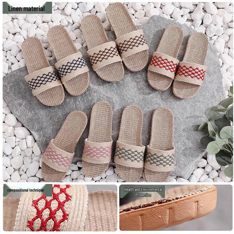 Unisex Summer Linen Slippers: Non-slip Indoor Sandals for Home and Office.