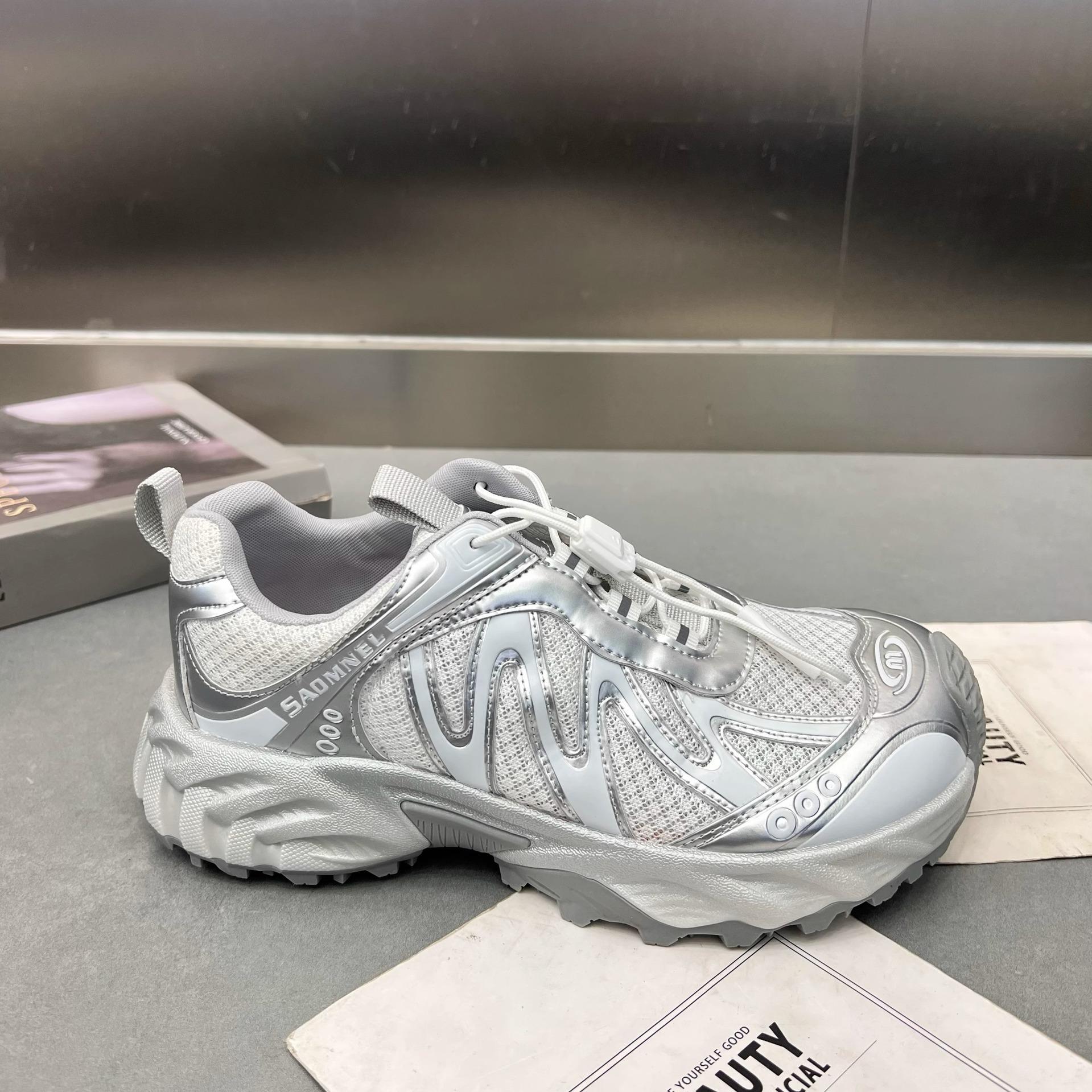 

2025 лето новые тонкие сетчатые модные туфли на платформе спортивные папины кроссовки женские дышащие, легкие и универсальные повседневные туфли Форрест Гамп тренд 35 серебряный