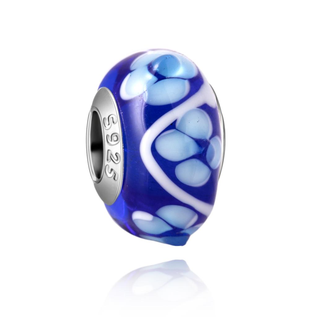 Murano Glass Collection Copper MultiColor Blue Bump Charm Fits Bracelets Women Exquisite Jewellery Accessories Gifts