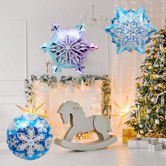 Xmas Snowflake Balloons Reusable Inflatable Easy To Expand Portable Lightweight Decorate 3D Snowflake Shape Christmas Balloons for Christmas