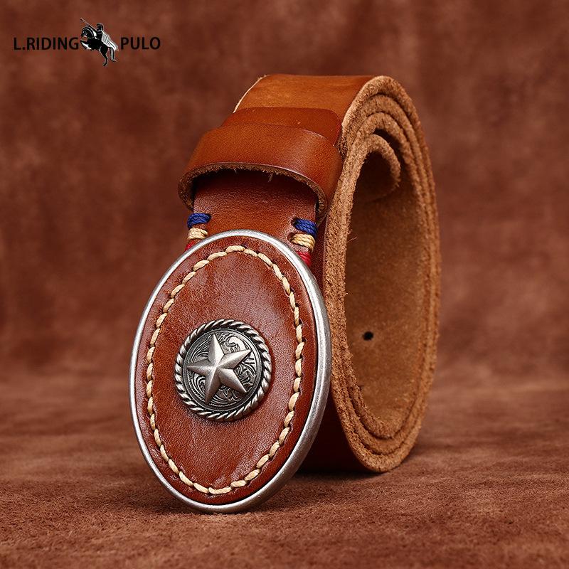 Personality Trend Wild Thick First Layer Cowhide Smooth Buckle Belt Men's Genuine Leather Buckle Retro Belt