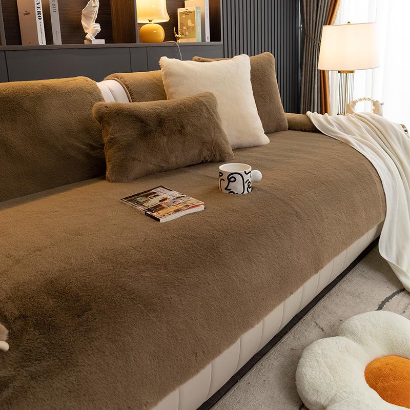 High-End Entry Lux Mink Fur Thickened Fleece Sofa Cushion Winter Sofa Cover Full Covered Cloth
