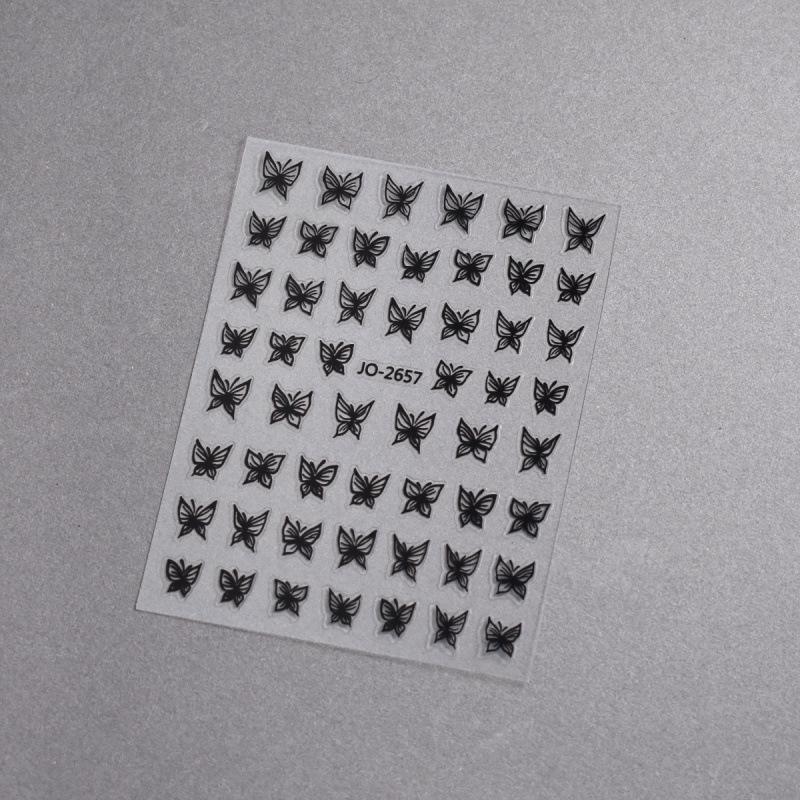 Retro Minimalist 3D Hand-Painted Butterfly Nail Stickers - Gold, Black & White