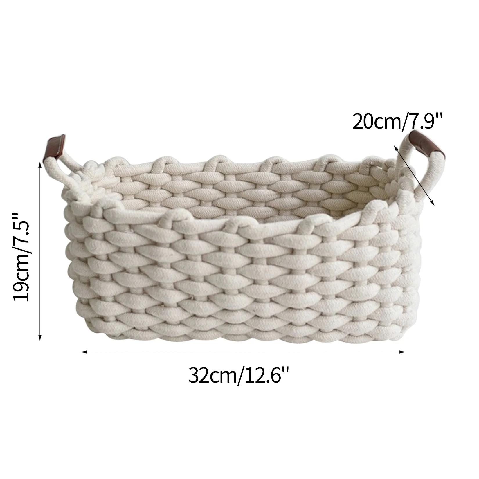 

Сплетенная вручную корзина для хранения вещей, плетеная корзина для мелочей, органайзер для косметики из хлопковой веревки, книга, игрушка, настольные системы хранения, домашний декор