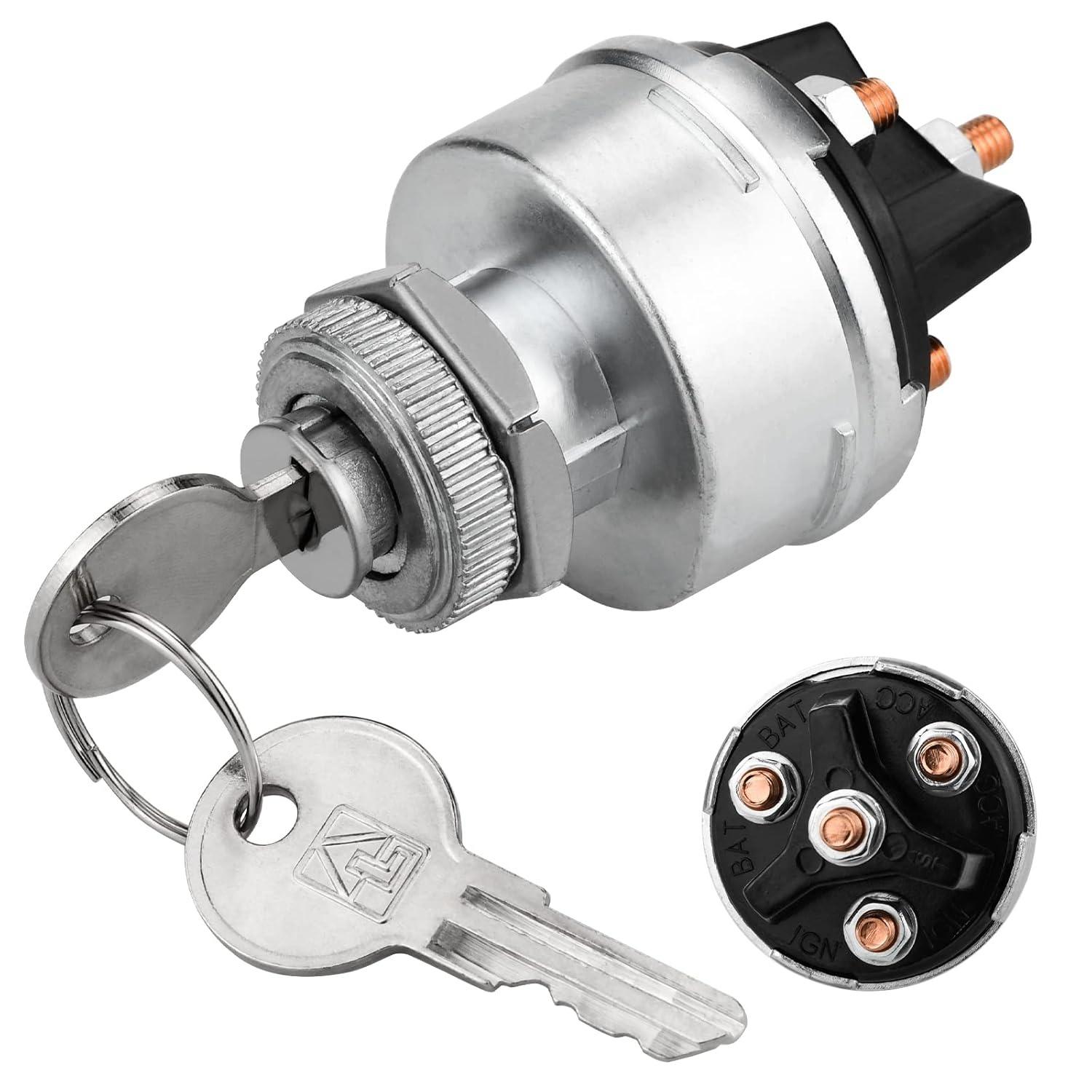 Ignition Switch with Key, 4 Position Universal Key Ignition Switch 12v for Car, Truck, Tractor, Trailer, Forklift, and More, Acc/Off/IGN/Start 1PCS