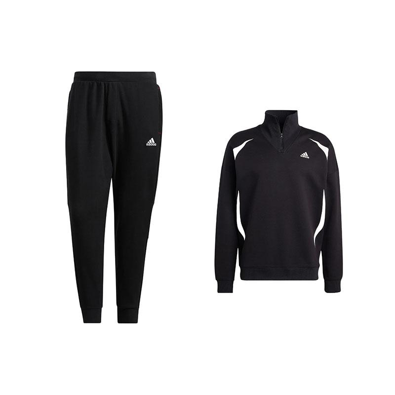 

Adidas Retro Sports Stand Collar Half Zip Pullover Sweatshirt Set Men Sweatshirt Set Black /IC3698+HC0253 M