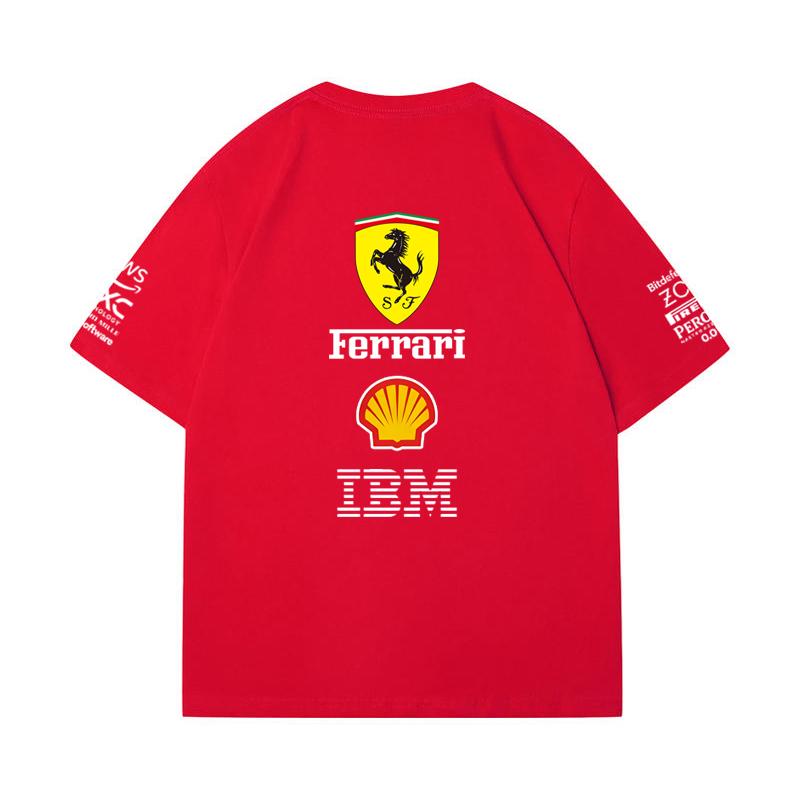 Camiseta Oversized de Casal Ferrari F1 Racing Estampa Clássica de Logo de Patrocinador Manga Curta Casual de Motorsport Streetwear