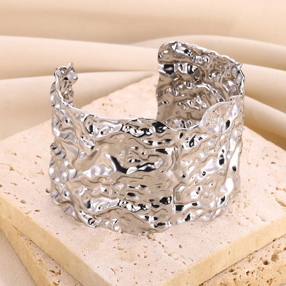 Classic Wrinkle Texture Openning Bangle Bracelet For Women Exquisite Cuff Bracelet Gold Stainless Steel Hand Ornament Gift