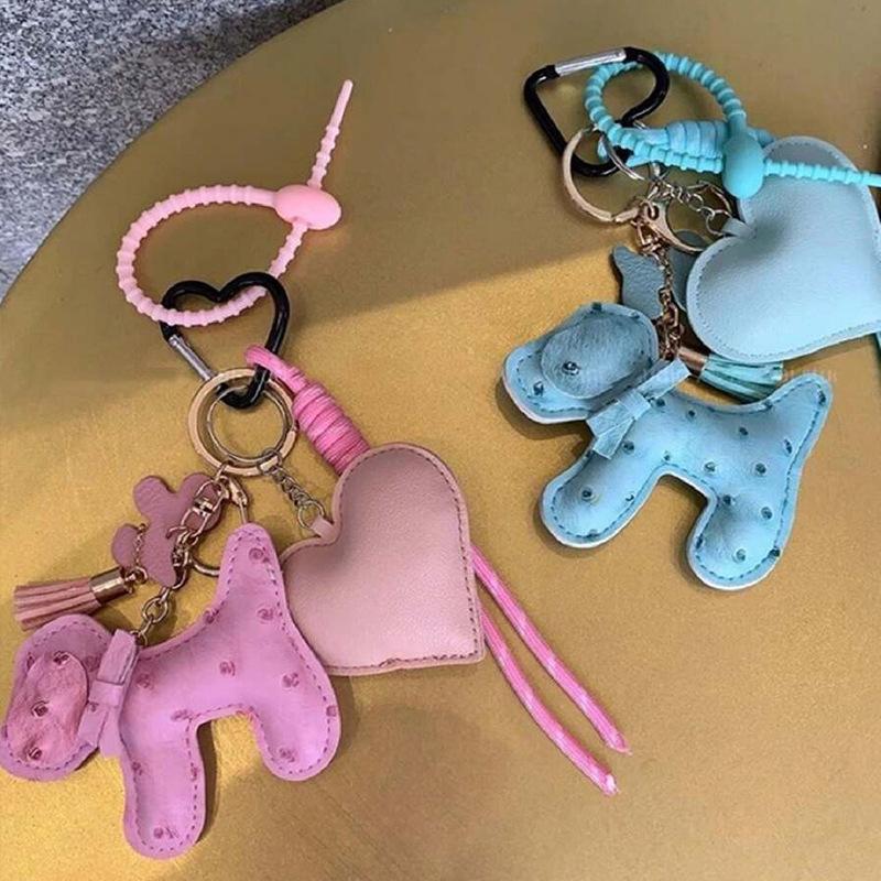 Cute Cartoon Pu Leather Puppy Pendant Y2K Creative Keychain Bag Ornament Backpack Hanging Decoration Car Keyring Gifts