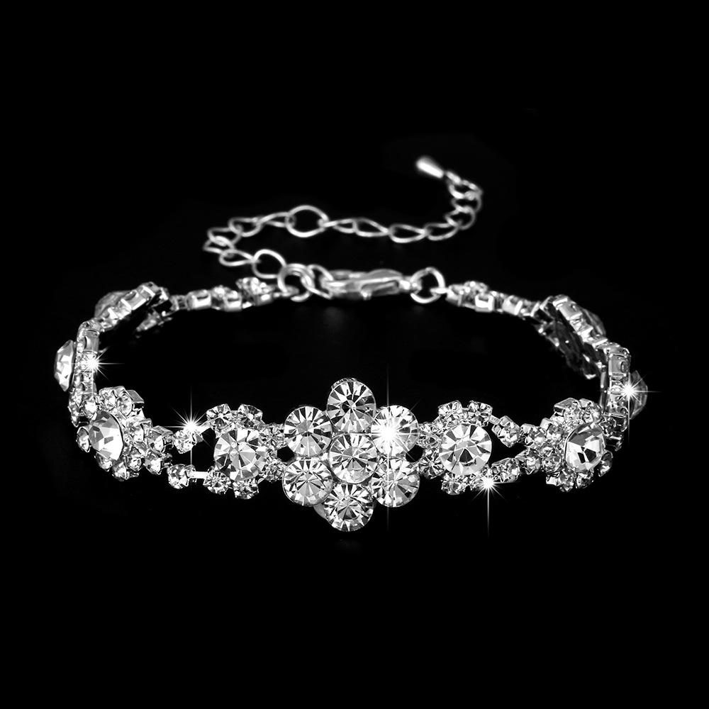 Three-Piece Rhinestone Zircon Bridal Jewelry Set: Tear Drop Necklace, Earrings & Bracelet