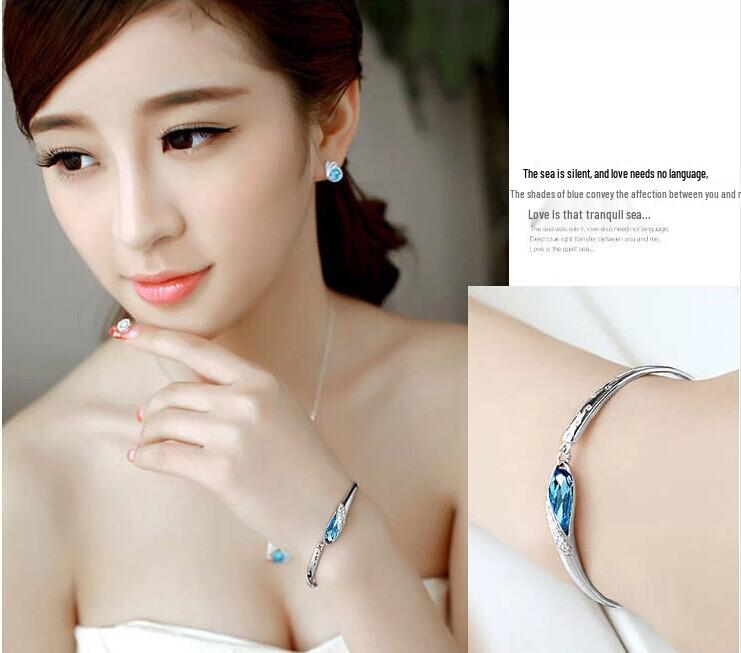 Imitation Silver Bangle with Austrian Crystal Diamonds Women's Bracelet
