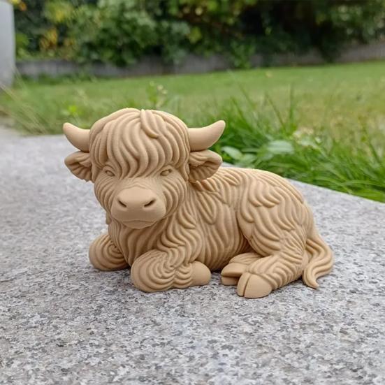 Highland Cow Home Bonsai Decor Mini Cow Figurine with Cowboy Hat 3D Printed Realistic Texture Halloween Ornament
