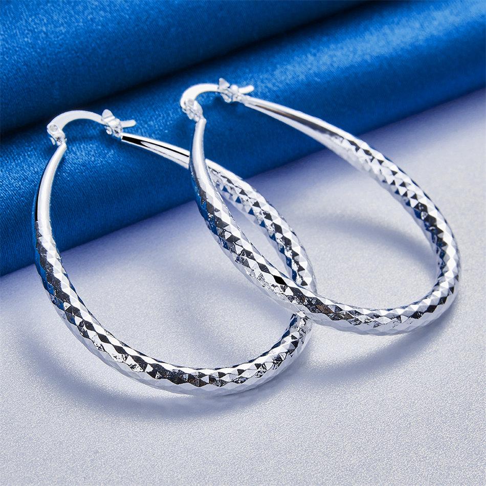 925 Sterling Silver 50mm Exquisite Water Drop Large Hoop Earrings for Women Fashion Gift Accessories Party Jewelry