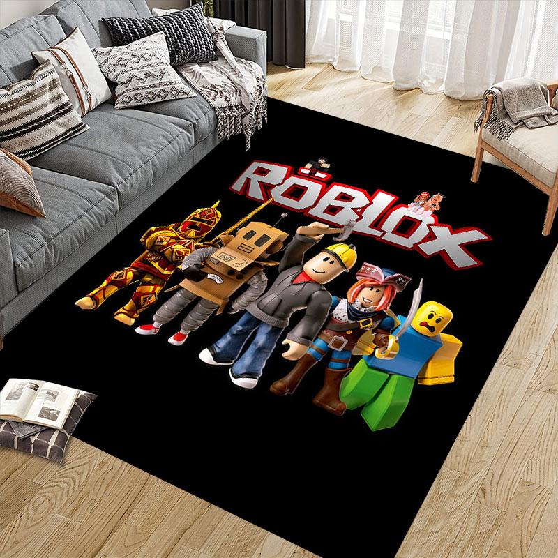 Roblox Flannel Printed Carpet, Home Sofa Decoration for Living Room & Bedroom, Non‑Slip Play Flannel Floor Mat for Game Room