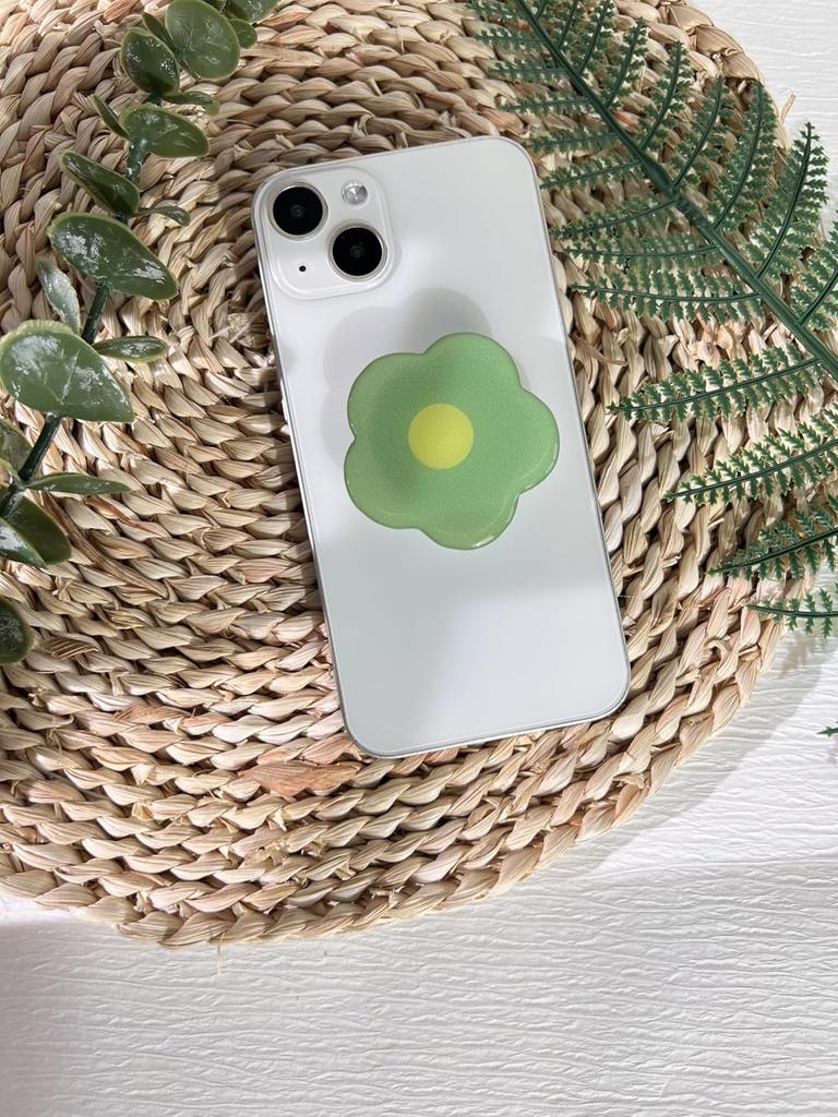 Cartoon Floral Pattern Transparent Phone Stand Foldable Ring Buckle Stand Green