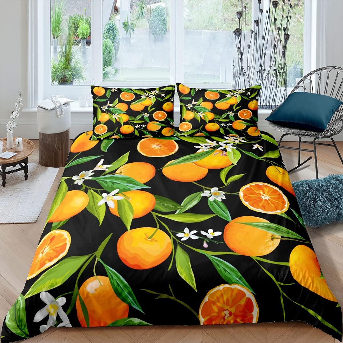 

Cartoon Orange Duvet Cover Set Fresh Oranges Bedding Set for Kids Boys Girl Cartoon Citrus Fruit Comforter Cover Full Queen Size EU Single(135x200cm)