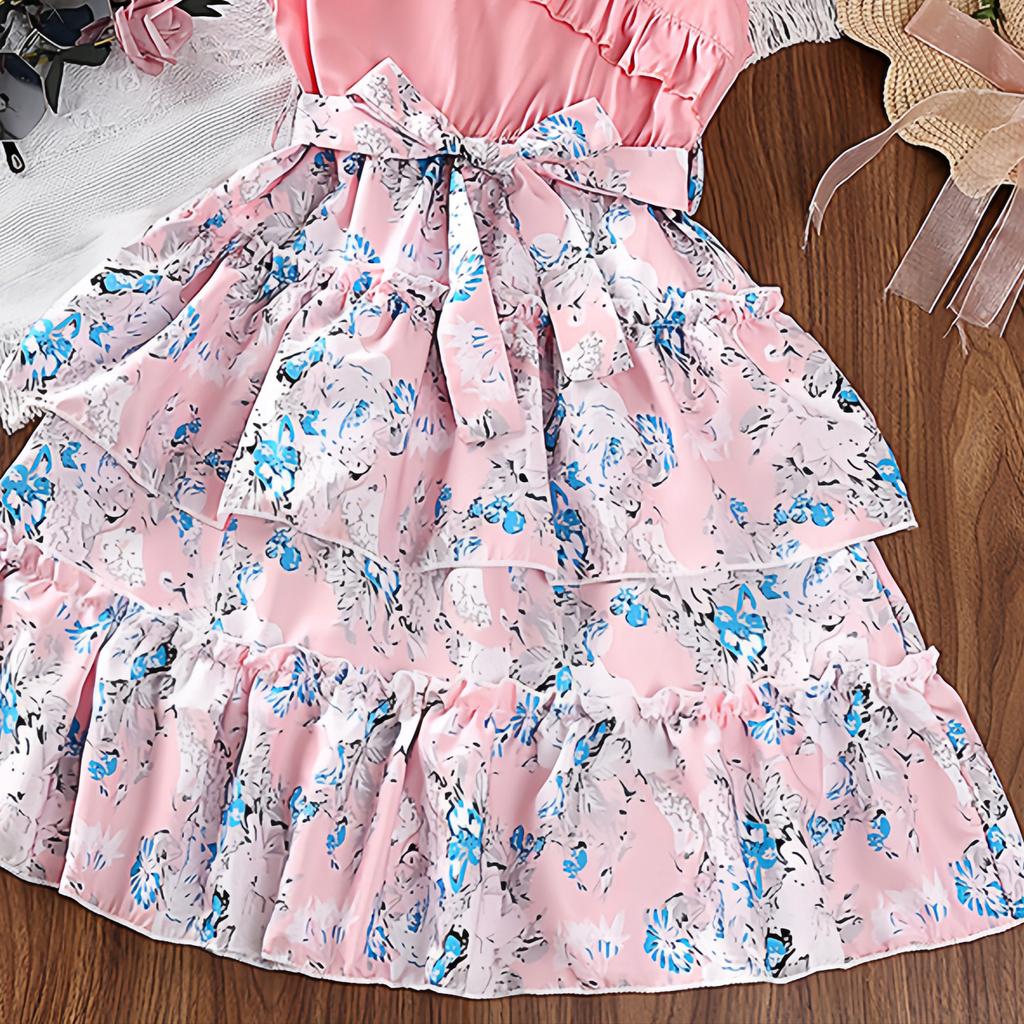 Girl Sleeveless Floral Print Dress Children Kid Casual Summer Beach Sundress Princess Dresses Clothes