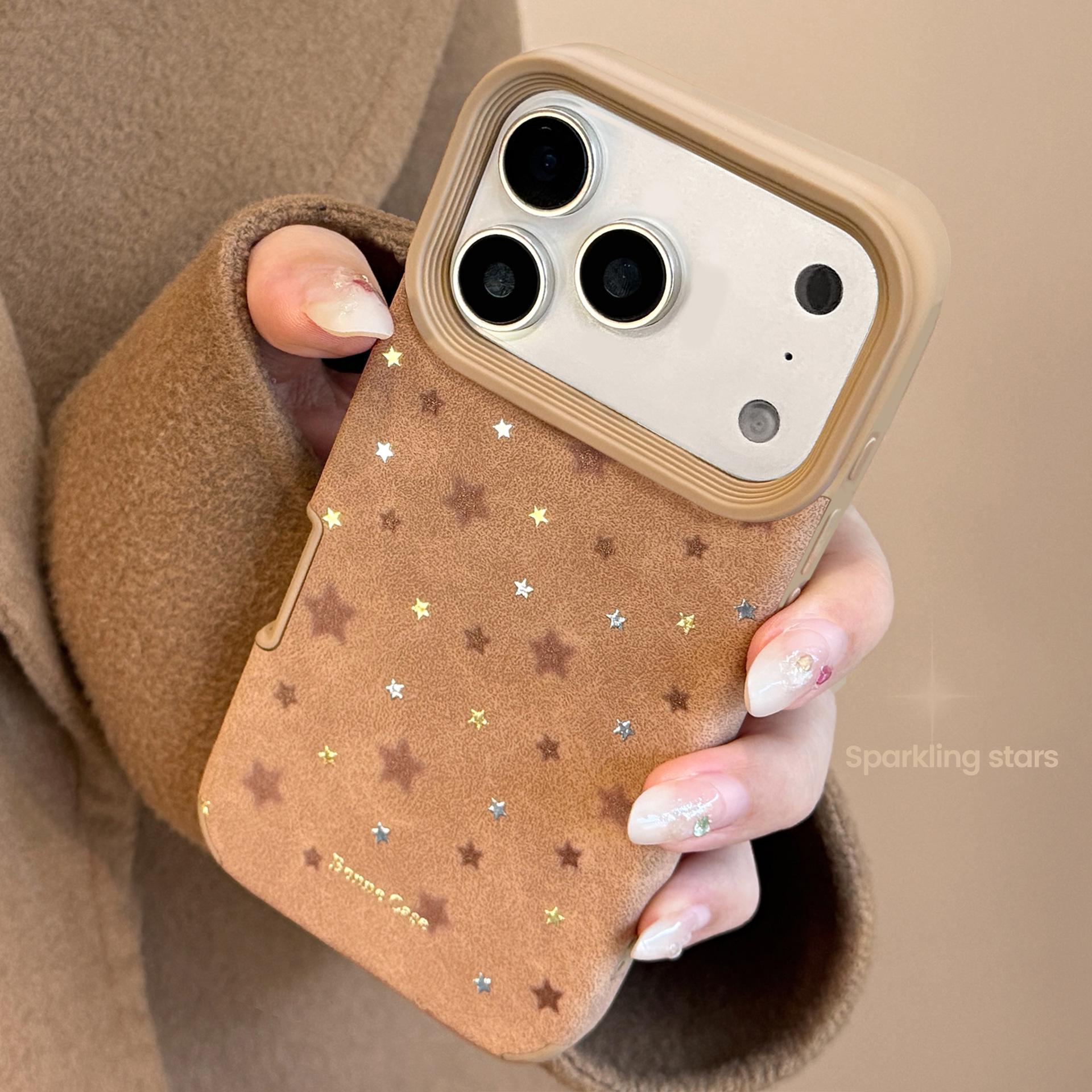 

Gilded Star Retro Brown Leather Case for iPhone 17 Pro Max, 16, 15, and 13 - Autumn/Winter Collection 14 Pro