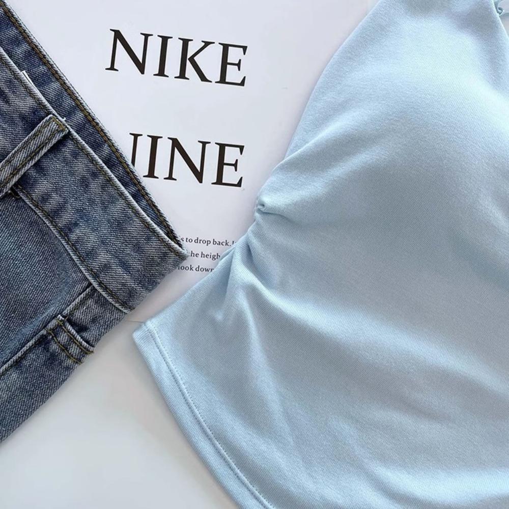 Nádržka s hrudní vložkou Halter Crop Topy Dámské Letní Tílka Bez zad Módní Trubkový Dámský Bez rukávů Zkrácená Vesta