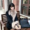 Women's Black Shearling Fur Collar Short Slim Fit Biker Jacket - Autumn/Winter Thickened Coat