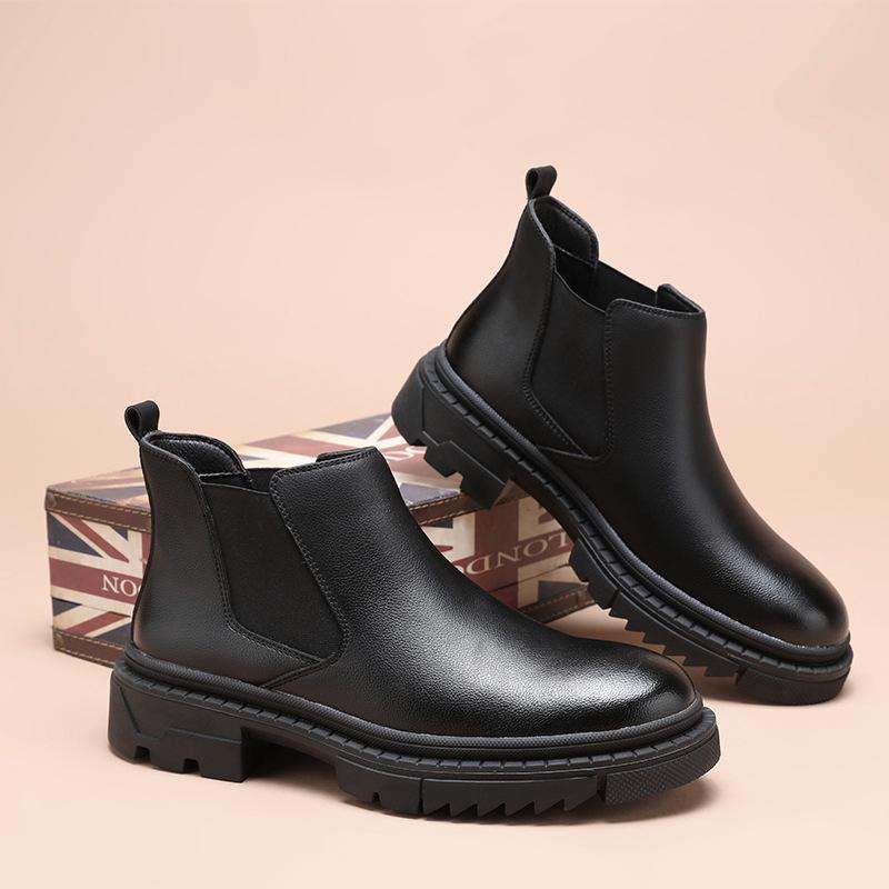

Chelsea Boots Men s Winter Fleece British Middle Help One Pedal Cigarette Boots Thick-soled Height Increasing Martin Boots Low-Top Boots 38
