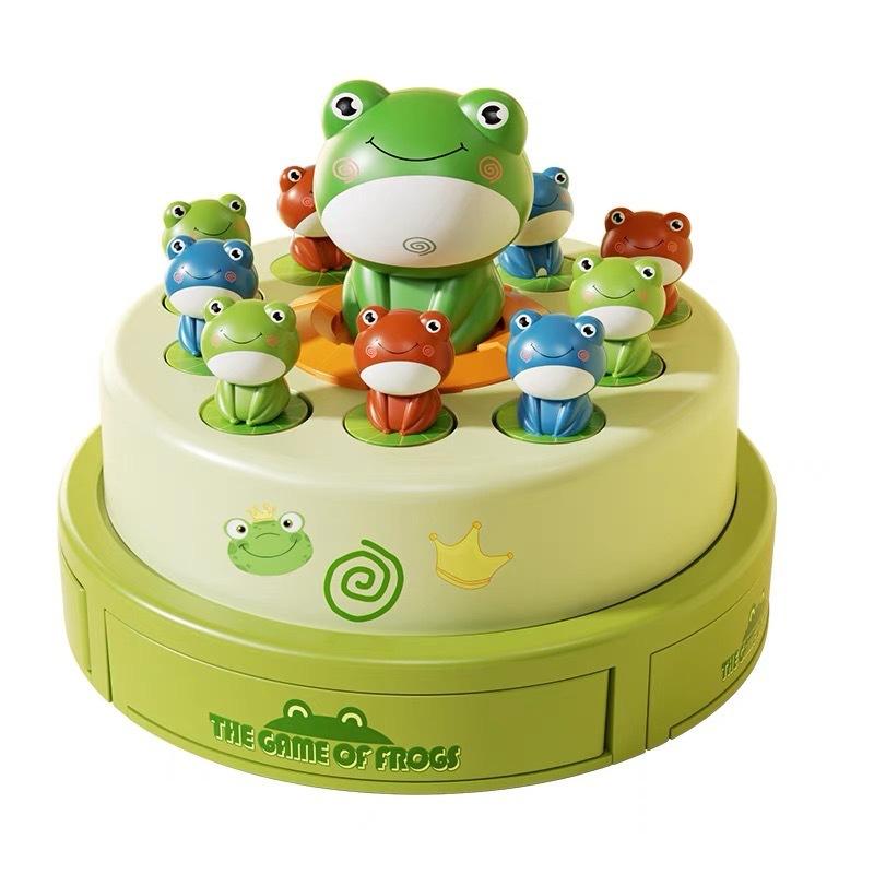 Electric Pop-up Turntable Toys with Music Cartoon Rotating Frog Catcher Toys with Nets Musical Launching Rotating Game Kids Toys