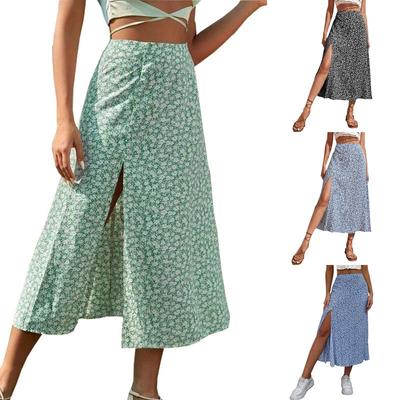 Summer Split High Waist Women Floral Skirt