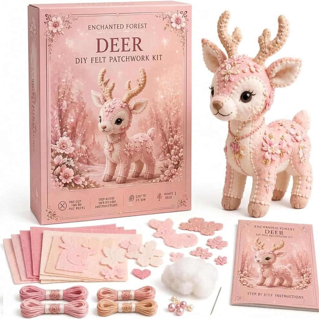 Pink Forest Friends DIY Patchwork Collection, All-Inclusive Sewing Kit to Make Cute Woodland Animals, Household Hobby Decor Gift