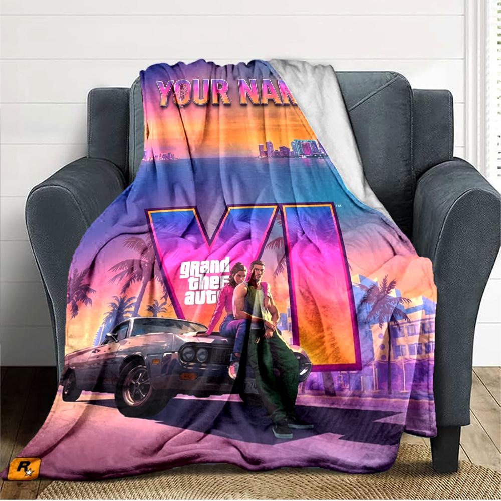 Name Custom Gta Print Flannel Blanket High Quality Warm Comfortable Cover for All Seasons Perfect for Gifts Home Decor