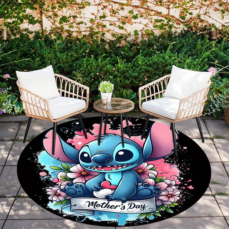 1pc Cute Stitch Round Area Rug,Non Slip,Machine Washable Polyester Carpet for Living Room,Bedroom Decor