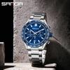 Sanda Men's Multifunction Quartz Watch - Classic, Fashionable, Simple, Waterproof with Calendar, Steel Band, and Six-Hand Design.