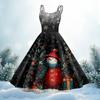 Women's Christmas Print Casual Fashion Round Neck Mid-Length Dress