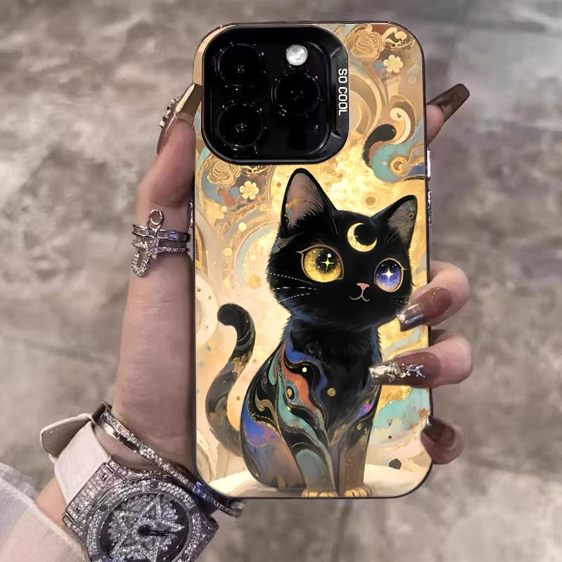 

Black Cat Stained Glass Window Phone Case for iPhone 17 16 15 14 13 12 11 16E Series Pro Max Plus Double Layer Protection iphone 17 Pro