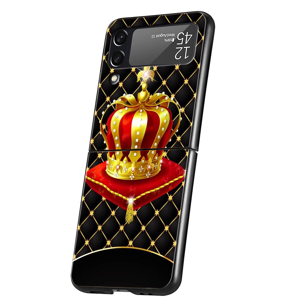Diamond Crown Hard PC Phone Case For Samsung Galaxy Z Flip 4 5 Black Cover For Galaxy Z Flip 3 Foldable Shockproof Cases Capas